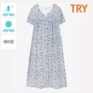 TRY 레이온 45수 라운드넥 플라워 반팔 원피스 여자 롱피스 원핏 패턴