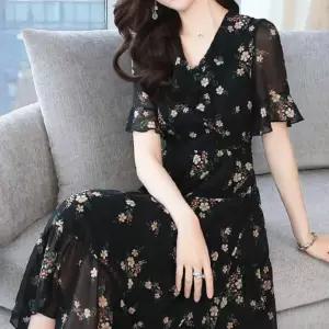 여성 데일리 바캉스 꽃무늬 A라인 프릴 반팔 롱 원피 원피스 봄스 스러운 쉬폰스 우아한 여름스 나시스 화