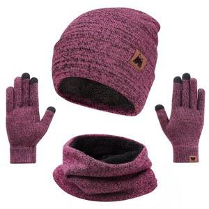 내 아들의 겨울 비니 모자 스카프와 터치스크린 장갑 3종 세트, 추운 날씨 니트 플리스 안감 따뜻한 남녀 공용 세트