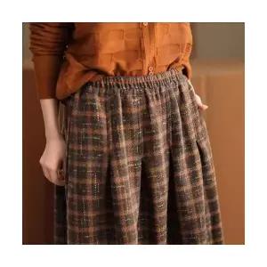 여성 로맨틱 정장 스커트 체크 모직 가을 빈티지 도톰 A라인 슬림핏 미디엄 DUCHI3