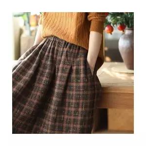 여성 로맨틱 정장 스커트 빈티지 도톰 모직 체크 A라인 슬림핏 미디엄 DUCHI1
