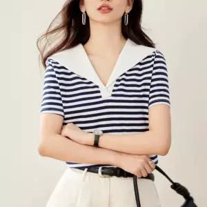 여성 스트라이프 마린 반팔티 1P 세일러 카라 셔츠여름 셔츠 여자셔츠 반팔 기본셔츠 데일리셔츠 캐주얼셔