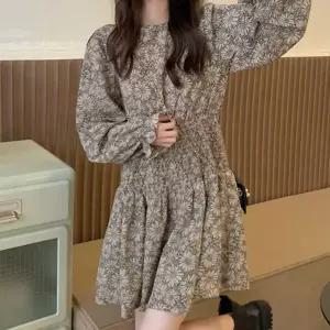 꽃무늬 셔링 원피스 여성 봄 가을 미니 데일리룩 플라워 밴딩 데이트 하객 루즈핏 프릴 데일리 러블리 페미