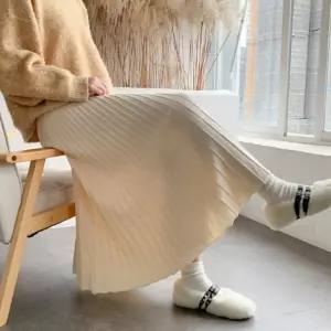 꾸안꾸 울 니트 플리츠 롱 스커트 FSF-0001치마 빅사이즈 미시 여성큰옷 중년 큰옷 마담