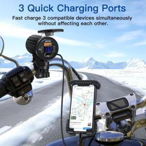 카메라 배터리 듀얼 충전기뜨거운 판매 12V 오토바이 QC 3.0 USB 빠른 충전기 유형 포트와 방수 PD 핸들 장