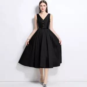 여성 로맨틱 정장 원피스 브이넥 프렌치 미디스커트에 벨트 DUCHI1