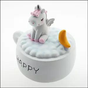 향앤미과학 도자기 회전 오르골 커피잔과 유니콘과 달장식소품 인테리어 뮤직박스 예쁜 장식품