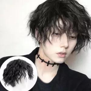 남성 펌 헤어 스타일 리쉬 패션 웨이브 가발단발 감쪽이 머리띠 남자정수리 여자 부분 인모 긴머리 엄마 앞