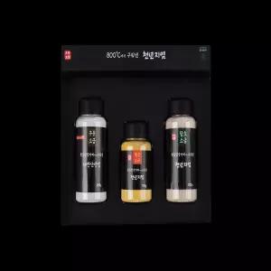 황토참숯가마에서 구워낸 천년지염 3종세트하객답례품 결혼 돌답례품 선물 잔치 미니소금 양념 천일염 구운