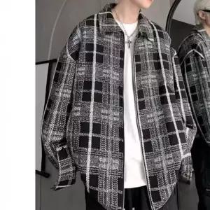 남자하프코트 하프 코트 체크 아우터 봄가을 빈티지 시크 루즈핏 칼라 재킷 ible3