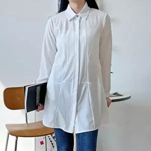 여자 베이직 오버핏 루즈핏 A라인 블라우스 롱셔츠(HSJ-WBC8FBF)