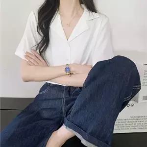 여성 3컬러 여름 셔츠 오피스룩 심플룩 반팔 플라우스(HSJ-WFGLPBJ)