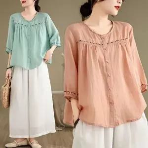 은창)라인 하트 무드 로맨틱 블라우스 셔츠 여름 상의(HSJ-WFHYST9)