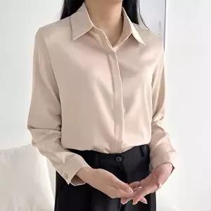 여자 오피스 하객룩 실크 새틴 긴팔 블라우스(HSJ-WE46031)