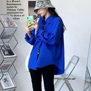 루즈핏 여성 박시한 느김의 예쁜 블루컬러 셔츠 남방(HSJ-WE25591)