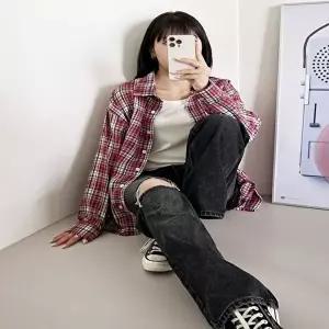 여성 커플 모노 오버핏체크남방(HSJ-WFGOPY6)