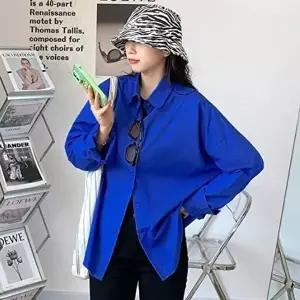 여성 봄가을 색감예쁜 블루블라우스 셔츠 루즈핏(HSJ-WC04068)