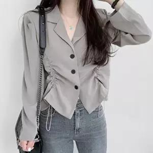 셔링 조절 자켓 블라우스 오피스룩 펀칭블라우스 (HSJ-WD45618)