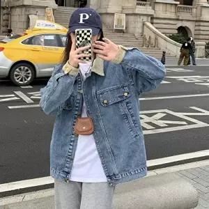 여자 배색 카라 청자켓 데님자켓 데님점퍼 (HSJ-WFISF6V)