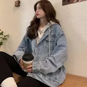 여성 여유핏 데일리 캐주얼룩 데님자켓 후드 탈부착 (HSJ-WFG47Z9)