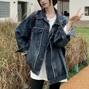봄 가을 오버핏 여성 진청 데님 워싱 단추 자켓 점퍼 (HSJ-WE28727)