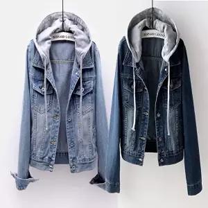 여성 캐주얼 청자켓 숏 데님 자켓 후드 모자 탈부착 (HSJ-WD1F60E)