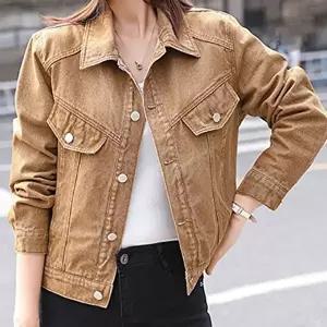 유니크한 패션 데님자켓 카키색 짧은 청자켓 봄자켓 (HSJ-WEA5D3C)