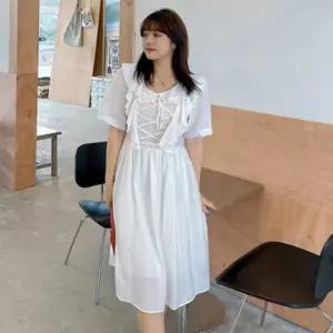 셔링 원피스 여성 반팔 얇은 러블리 휴양지비치 쉬폰 꽃원피스 프릴 무늬 미니 랩원피스 리본 브이넥 롱원