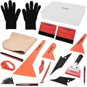 XhuangTech 15피스 자동차 틴트 비닐 랩 도구 키트 - 자동 필름/PPF/가정용 유리 설치를 위한 수납 케이스