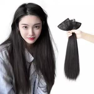 (언니네 가발) 풍성한 부분 헤어피스 3p세트(45cm) (블랙) 여자 여성 스타일커버 인조모 붙임머리 똑딱이