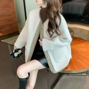 노카라 뽀글이자켓 부클 오버핏 양털 점퍼뽀이 뽀이 배색뽀이 페이크퍼 루즈