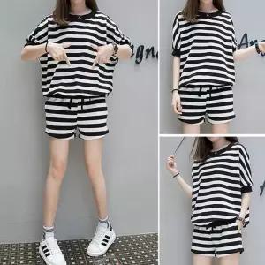 라운드넥 스트라이프 반팔 반바지 세트 URD-525티 이너셔츠 여름셔츠 기본셔츠 얇은셔츠 시원한셔츠 여성셔