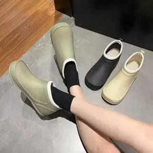 3컬러 여성 배색 포인트 플랫 숏 레인슈즈 짧은 용장화 텃밭 워커부츠 낚시신발 농사 설거지 작업화 방수