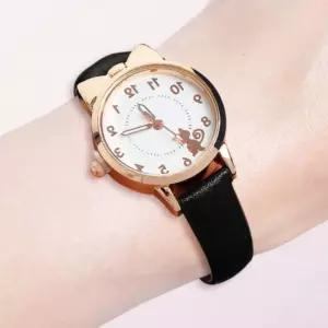 캐주얼 팔찌시계 여성 블랙 골드 캣 패션 우정선물 여자 손목 너랑나랑 츠문 캐릭터 가죽 학생 밴드