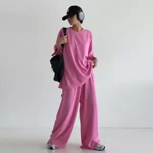 여성 골지 반팔 롱 티셔츠 밴딩 바지 츄리닝 세트 -WPST0429- 봄 여름