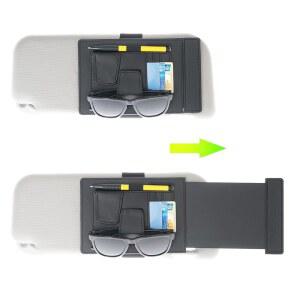 TFY 자동차 선바이저 익스텐더 및 정리함, 유니버설 선쉐이드 안티 글레어, 선글라스, 펜 카드용 차량 보관 홀더, 멀티 포켓 인테리어 액세서리 - 1피스(블랙)