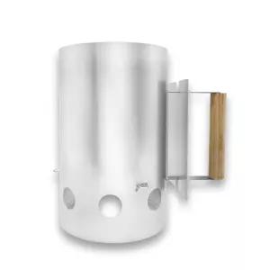 원형 차콜스타터 실버 우드손잡이바스켓 숯통 케이스 바구니 바베큐용품 점화 불스타터