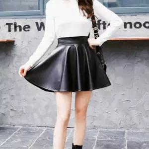 레더스커트 검정 미니 인조 가죽 플레어 치마 스판 여자 여성 플리츠 A라인