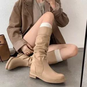 셉띠엠브레 롱부츠 웨지힐 여성롱부츠 살구색 스웨이드 소가죽 라운드셔링 키높이 UNO5
