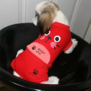 귀여운 강아지 여름 실내복 레드M 고양이 발바닥 옷애견 반려 올인원