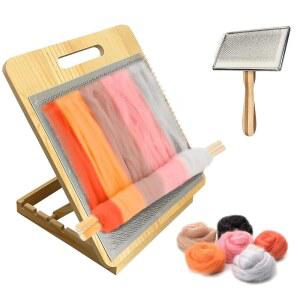 섬유용 Gkesgm 울 블렌딩 보드 및 카딩 브러시 세트, 조절 가능한 보드와 섬유 준비를 위한 2개의 다웰이 포함된 1피스 브러시, 펠트 니들 프로젝트 크래프트 포함