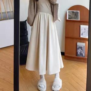 여성 밴딩 포켓 면스커트 주머니 기모 롱치마 캐주얼 밴스커트 스커트 밴롱 의류 여자
