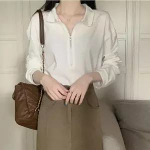 다양한 연출가능한 깔끔한 카라 디자인 반집업 긴팔티스트라이프셔츠 헨리넥셔츠 여자 셔츠 터틀셔츠 라운