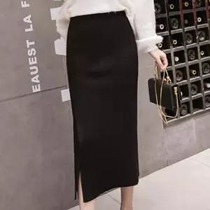 옆트임 롱스커트 니트 치마 봄 가을 패션 편안한스커트 예쁜 갈색 여성긴 밴딩 긴치마 세로라인 여대생 직