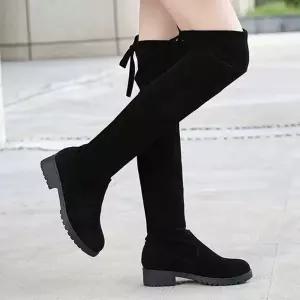 여성 슬림핏 스웨이드 백 리본 니하이 롱부츠가죽 여자 데일리 패션 기모 세무