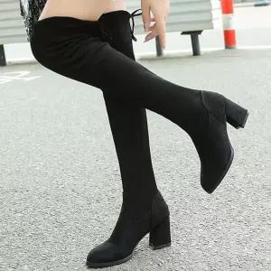 여성 소프트 페미닌 스웨이드 슬릭라인 힐 롱부츠가죽 여자 데일리 패션 기모 세무 하이