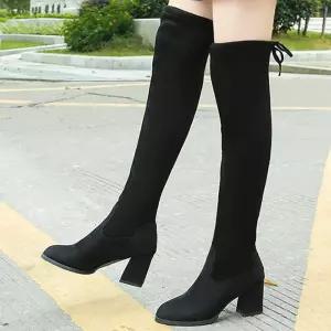 여성 소프트 스웨이드 슬릭라인 롱부츠스판 니하이 여자 패션 기모 겨울