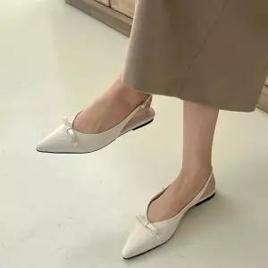 데일리 컬러 라운드 절개라인 리본장식 슬링백힐구두 투톤 망사 플랫 미들 라탄 스틸레토 발편한 트위트 둥