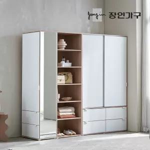 코라 1600 슬라이딩 옷장 세트 1200 서랍옷장 (선반형)+400 측면 거울장