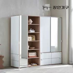 코라 1600 슬라이딩 옷장 세트 1200 거울 서랍옷장 (선반형)+400 측면 거울장